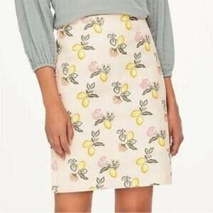 LOFT Lemon Novelty Fruit Print Cotton Blend Straight Pencil Classic Skirt Size 4